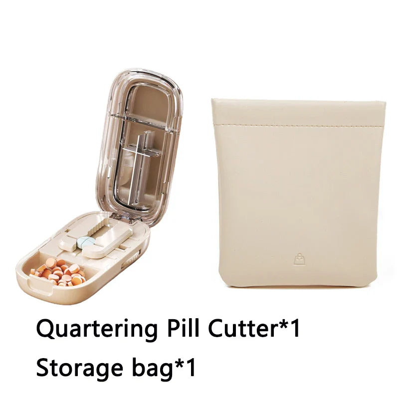 Newest Quartering Pill Cutter & Storage Box – Portable Dustproof Medicine Divider Organizer & Crusher