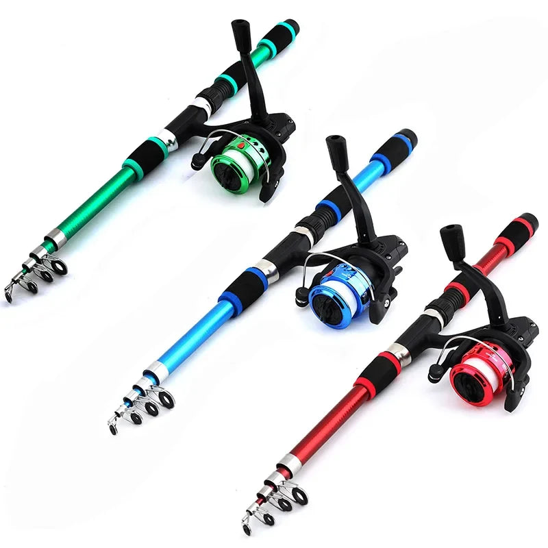Fishing Pole Set - Telescopic Rod & Spinning Reel Combo with Baits, Hooks & Travel Accessories