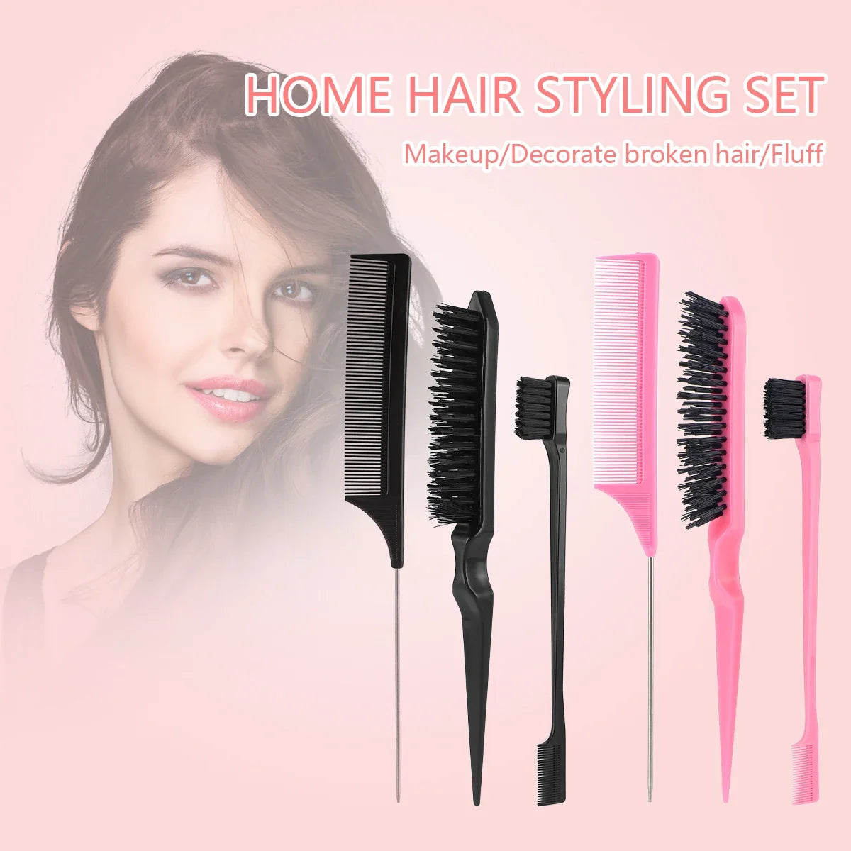 4Pc Boar Bristle Hair Brush Set - Slick Back Styling Tools for Ponytails, Buns, Baby Hair and Flyaway Control
