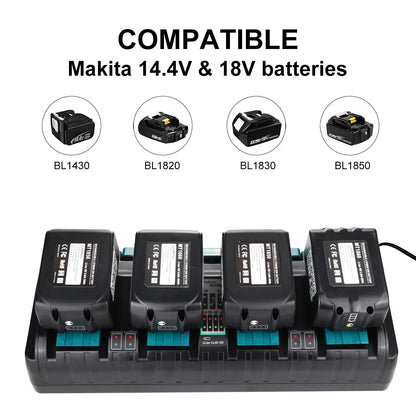 XNJTG DC18SF 18V 4-Port Charger – Compatible with Makita 14.4V-18V Batteries BL1850, DC18RD, DC18RC