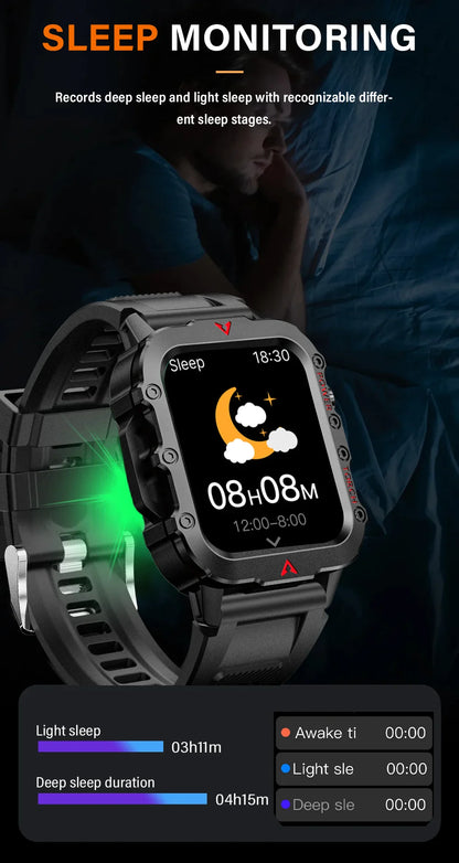 LAXASFIT Men’s Sports Smart Watch – 1.71" Screen, Blood Oxygen, Bluetooth Call, LED Flashlight, Multi-Sport Outdoor Watch