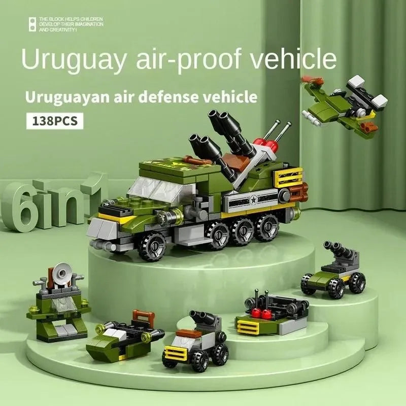 6-in-1 Police Truck Mech Dinosaur Building Blocks - Tank, Helicopter & Fire Truck Educational Toy