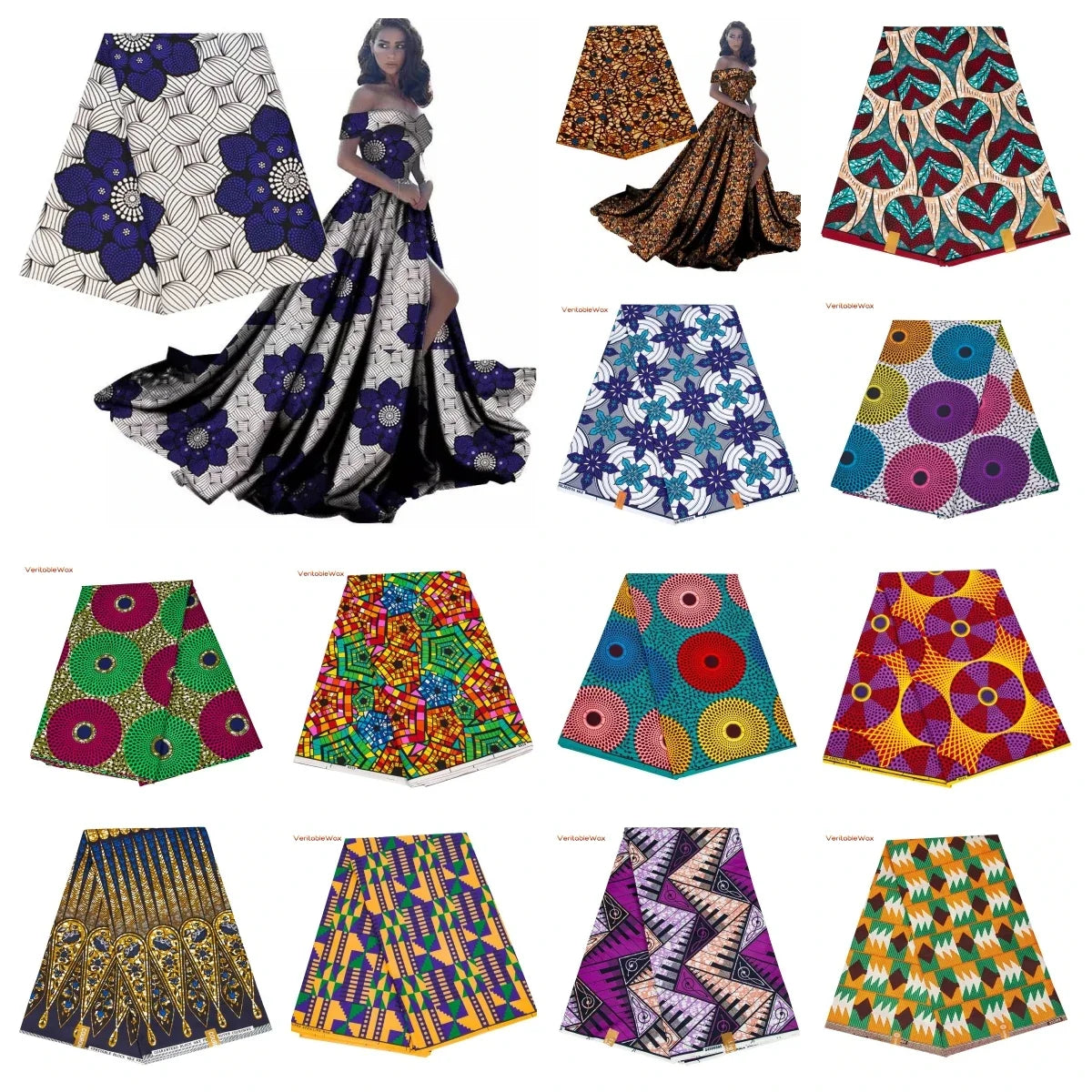 African Ankara Double Print Batik Fabric - Real Wax Patchwork Textile for DIY Sewing, Wedding Dresses & Crafts