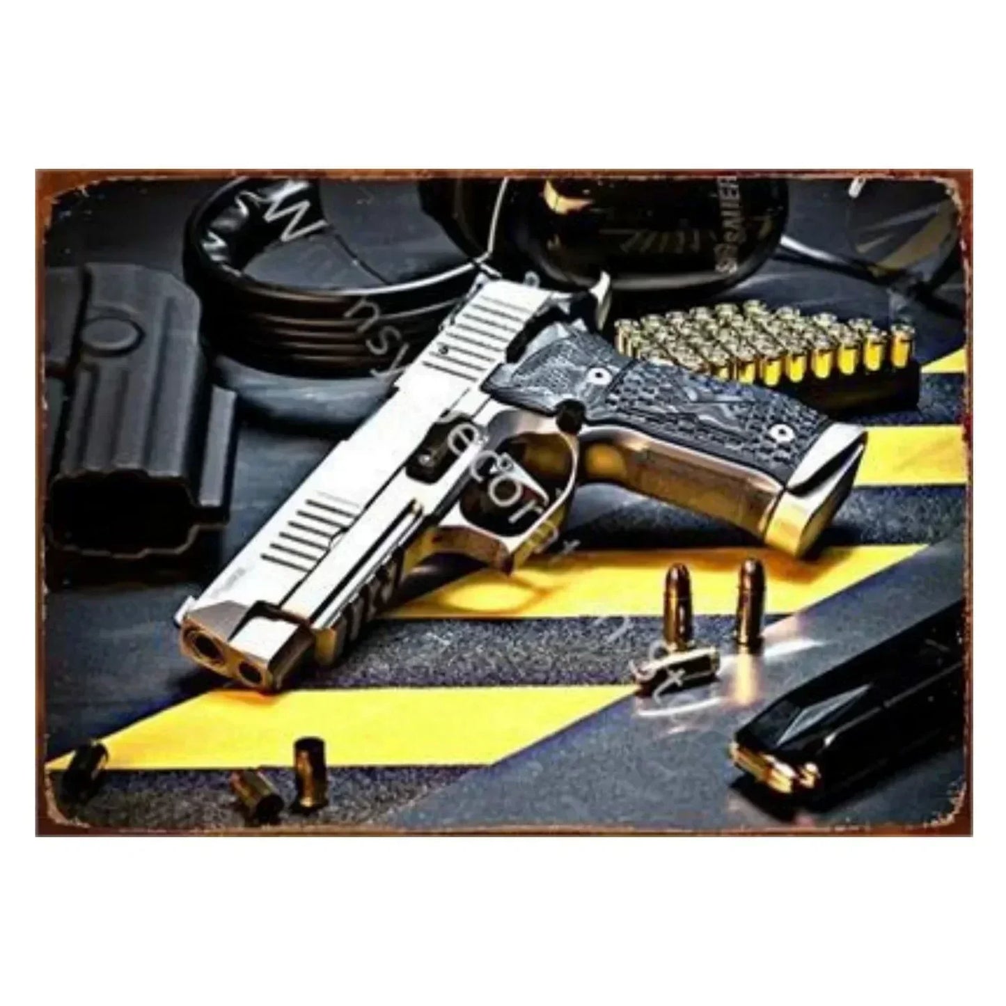 Pistol Metal Wall Sign - Military Style Decoration for Man Cave Home Cafe Bar Garden