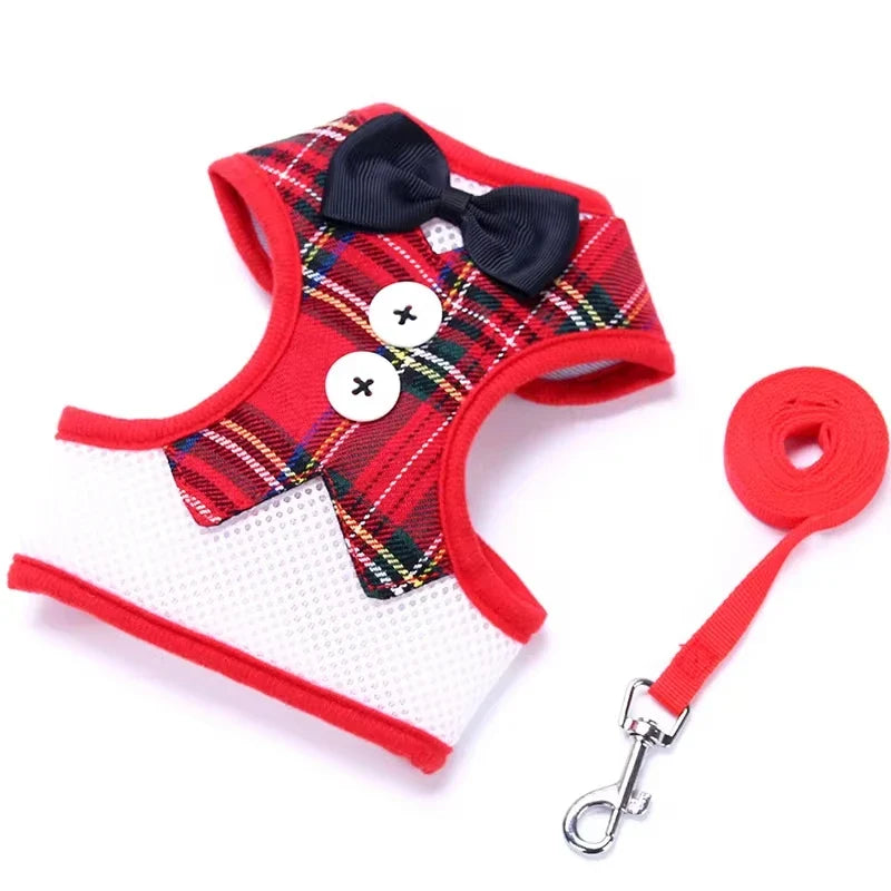Elegant Bowtie Pet Harness Vest - Adjustable Cat Dog Leash Set Cute Tuxedo Bowknot Suit for Puppy Kitten