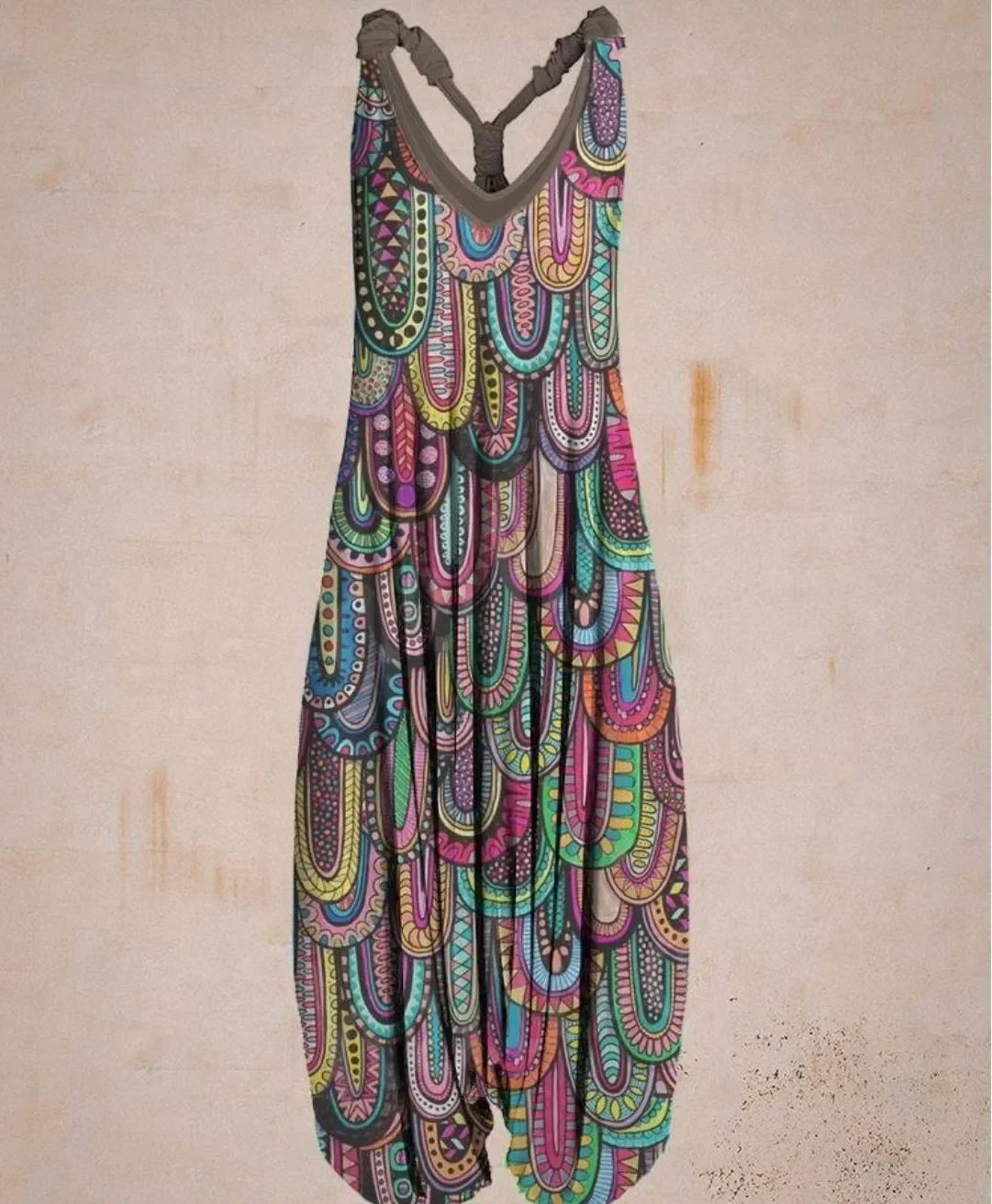 Bohemian Wide Leg Jumpsuit - Vintage Mandala Paisley Print Loose Fit Backless Women Harem Romper
