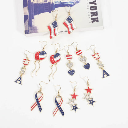 USA Flag Heart Star Cross Earrings - Patriotic Independence Day Dangle Jewelry for Women