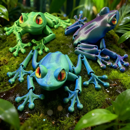 3D Printed Frog Statue - Flexible Fidget Animal Figure for Desk and Home Decor