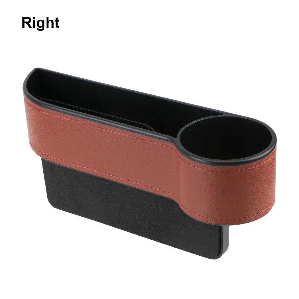 Car Seat Gap Organizer – Leather Auto Crevice Storage Box with Cup & Phone Holder, USB Option