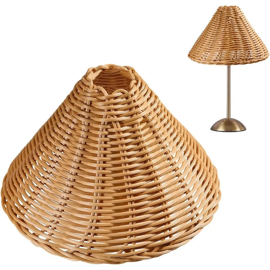 2-Pack Rattan Clip-On Lamp Shades - Empire Cone Replacement Shades for Chandeliers & Floor Lamps