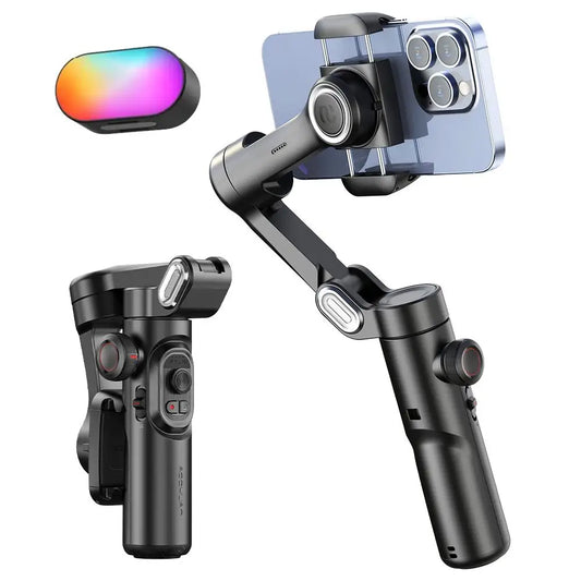 AOCHUAN 3-Axis Smartphone Gimbal - Handheld Stabilizer with Fill Light & Face Tracking for iPhone Android Vlogging
