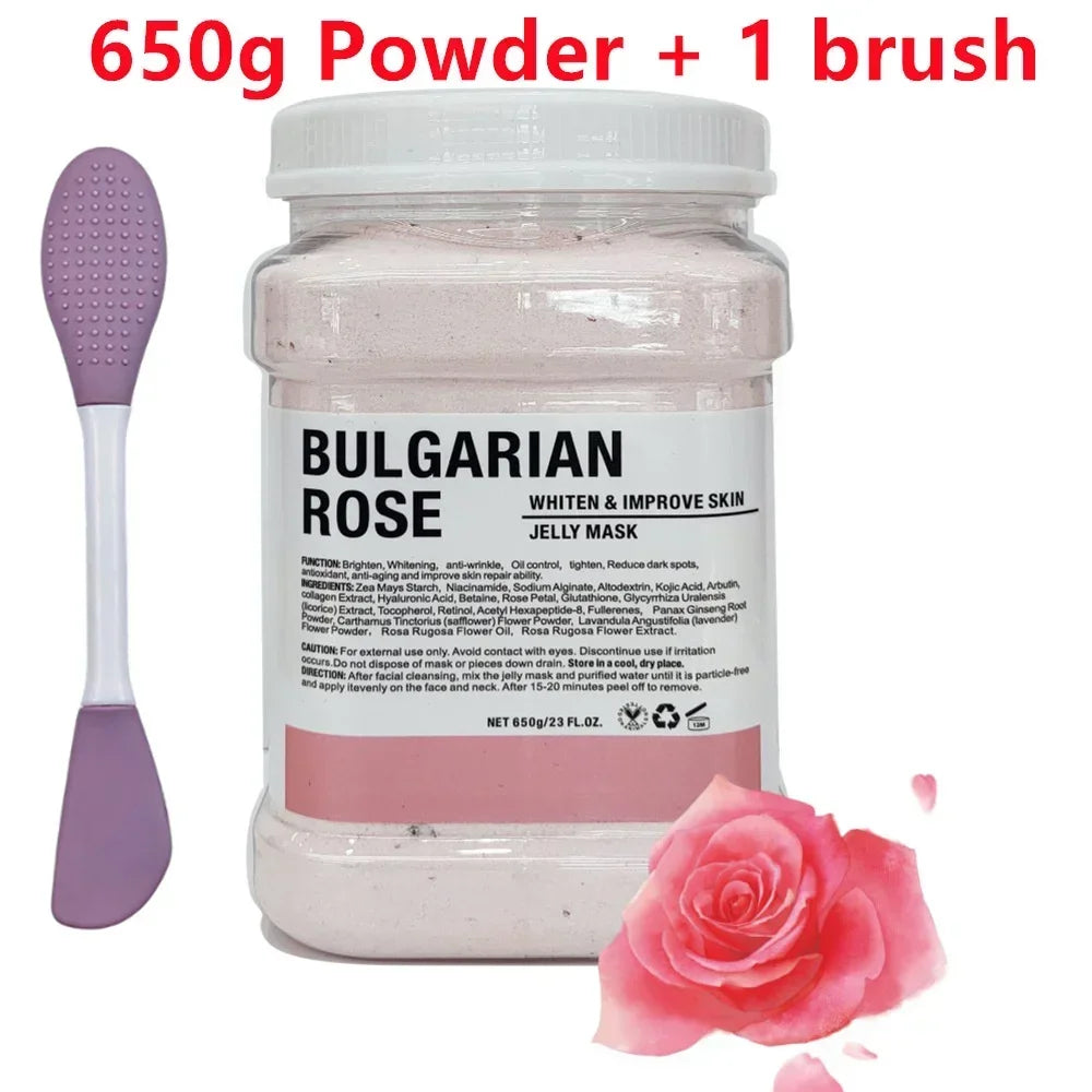 650g Chamomile Hyaluronic Acid Facial Moisturizing Mask Powder with Silicone Brush, Rose Jelly Mask for Skin Elasticity