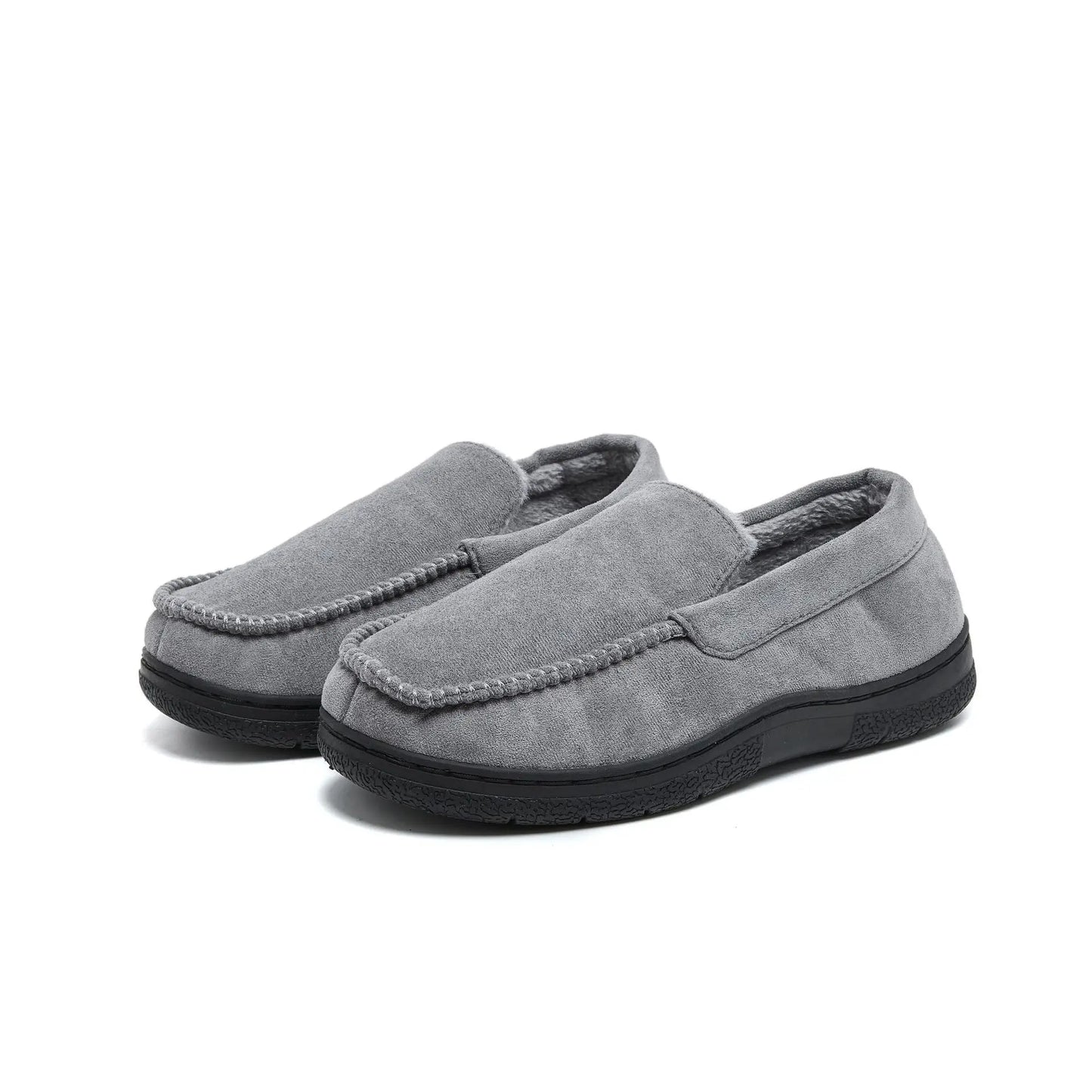 Men's Fleece-Lined Moccasin Slippers - Warm Closed-Back Non-Slip Indoor & Outdoor Winter Shoes