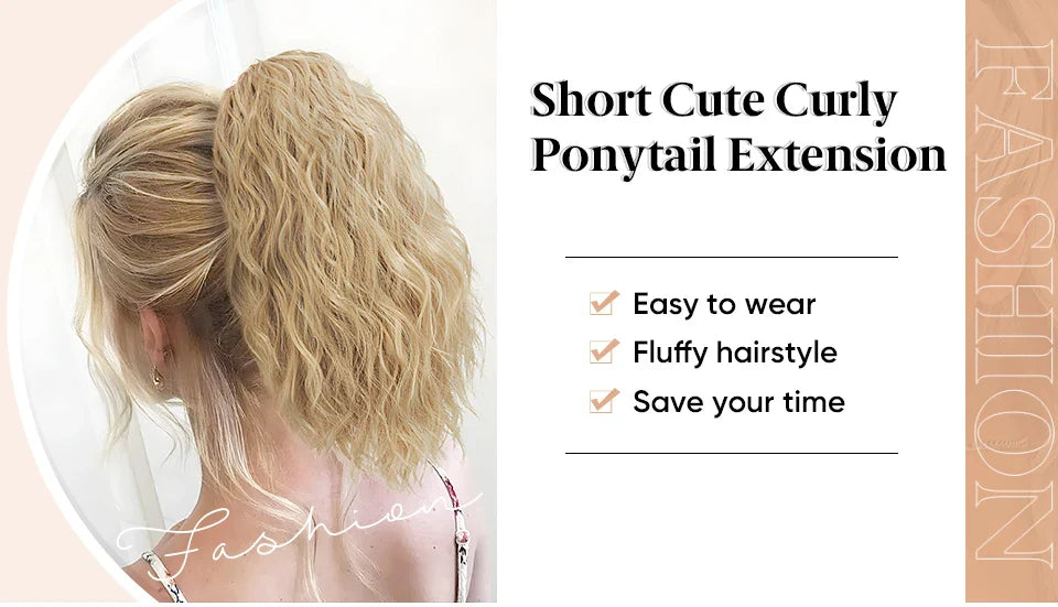13-Inch Premium Synthetic Curly Claw Clip Ponytail – Blonde Brown Short Hairpiece, Fake Hair Extensions P064