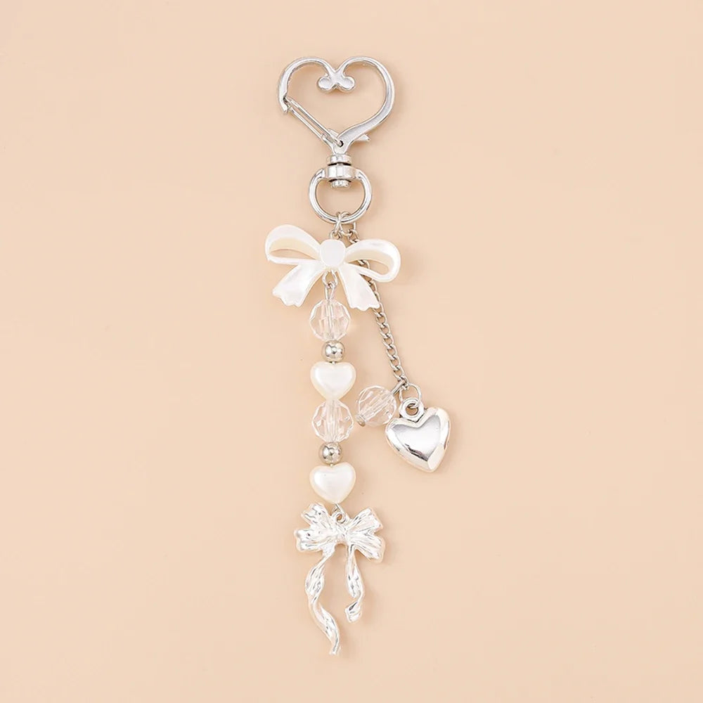 Cute Bowknot Heart Keychain - Crystal Pearl Pendant Charm for Women, Girls & Handbag Decoration