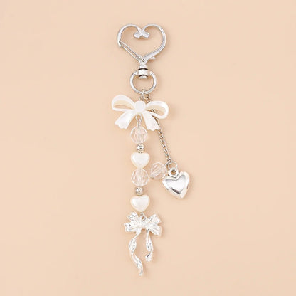 Cute Bowknot Heart Keychain - Crystal Pearl Pendant Charm for Women, Girls & Handbag Decoration