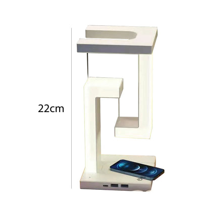 LED Anti-Gravity Suspended Night Light with 10W Wireless Charger - Dimmable Table Lamp for Bedroom and Bedside Decor