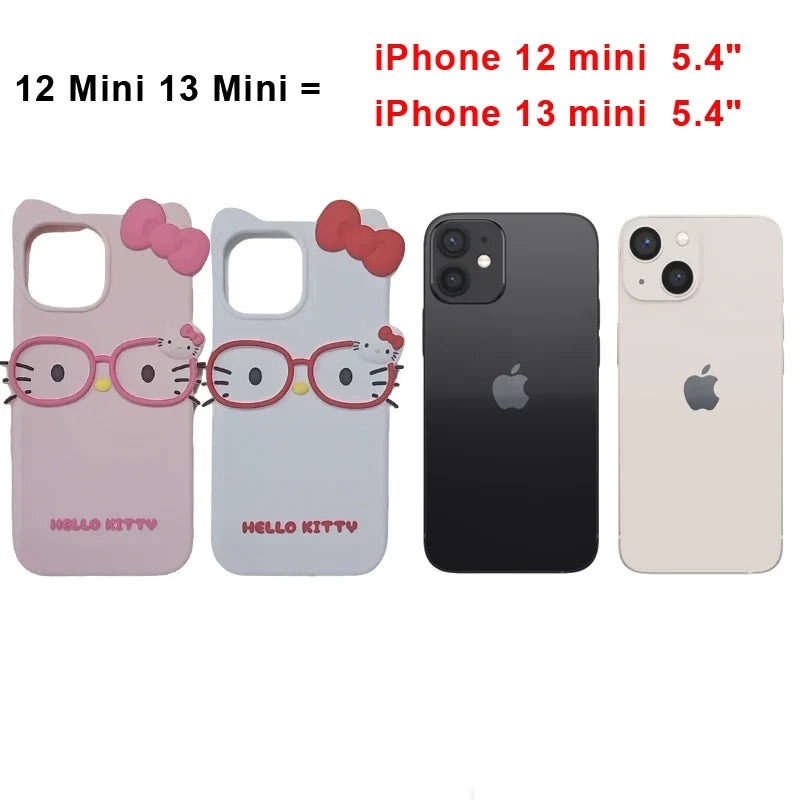3D Cat Glasses Silicone Phone Case - Cute Animal Protective Cover for iPhone 17 Pro Max, 16, 15 Plus, 14, 13 Mini, 12, 11, 8, 7, SE Series