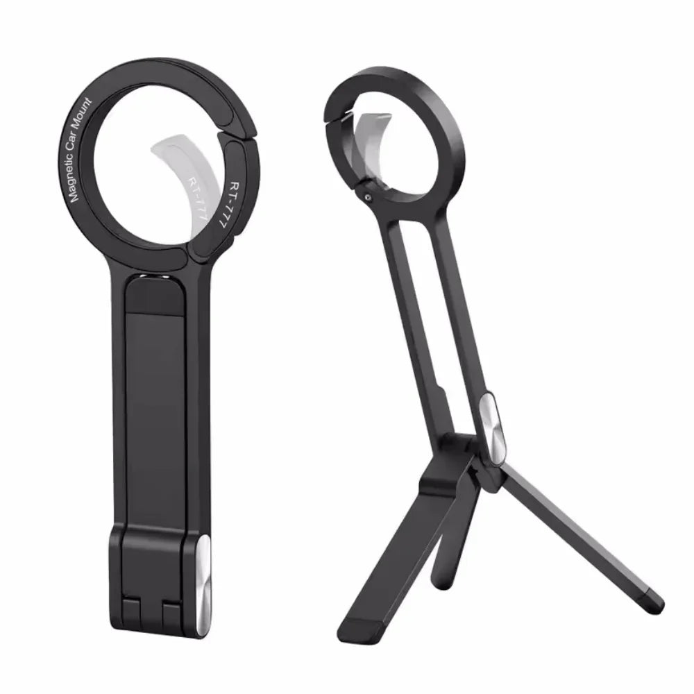 Metal Magnetic Phone Tripod – Carabiner & Desk Mount for iPhone 13–16, Dual-Sided Portable Holder
