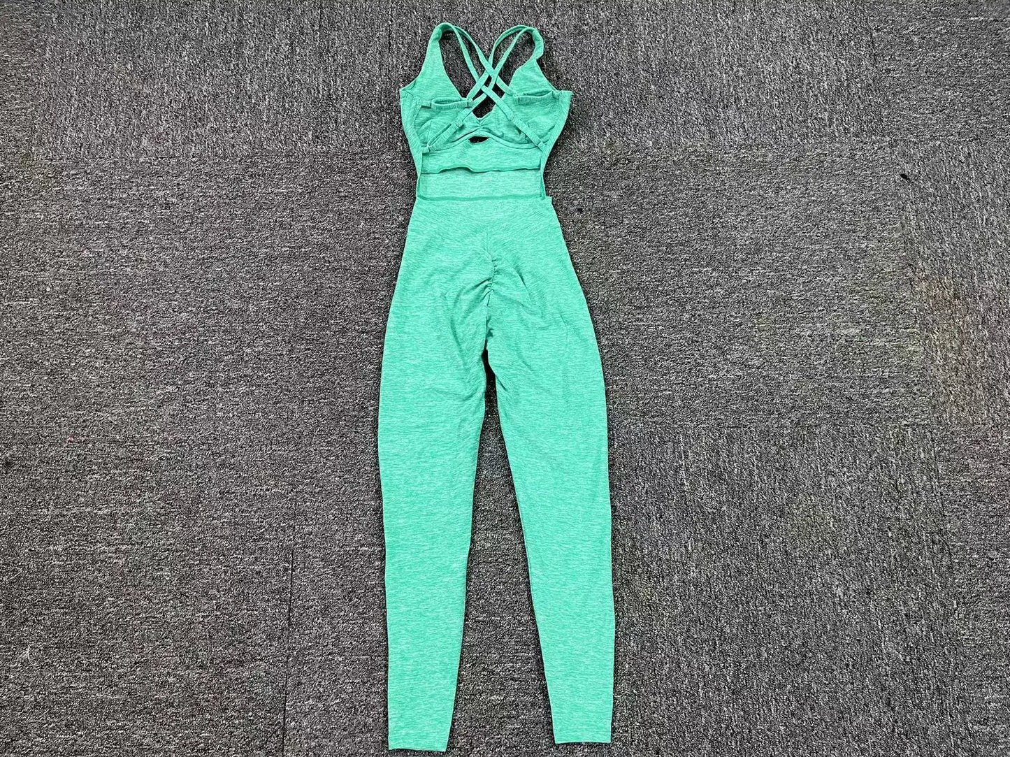 Women’s Black Sporty Jumpsuit – 2025 Workout Yoga Gym Set with Push-Up Fitness Overalls