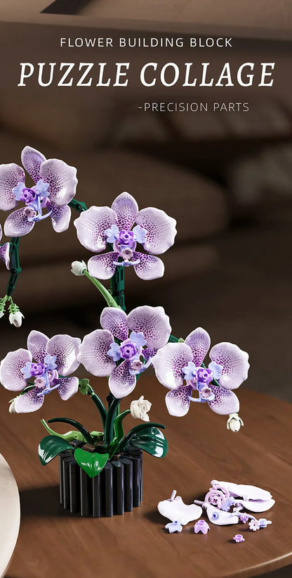 Orchid Cymbidium Building Blocks Set – DIY Potted Phalaenopsis Flower Simulation Toy for Valentine’s Gift