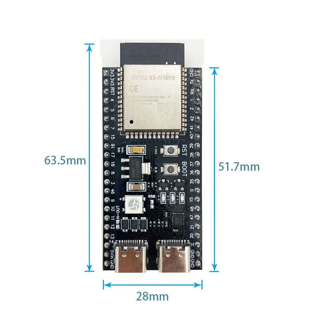 ESP32-S3 WROOM-1 Development Board - 44-Pin WiFi Bluetooth Module with 16MB Flash & 8MB PSRAM for Arduino IDE