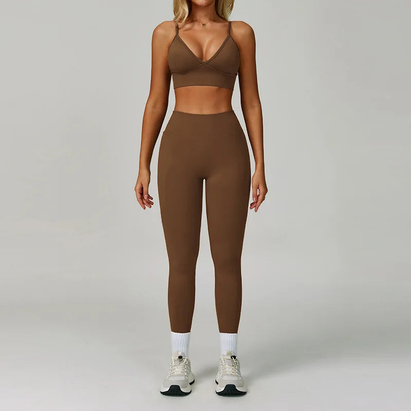 2/3PCS Women’s Seamless Yoga & Gym Set – Push-Up Sports Bra, Long Sleeve Jacket & Workout Leggings