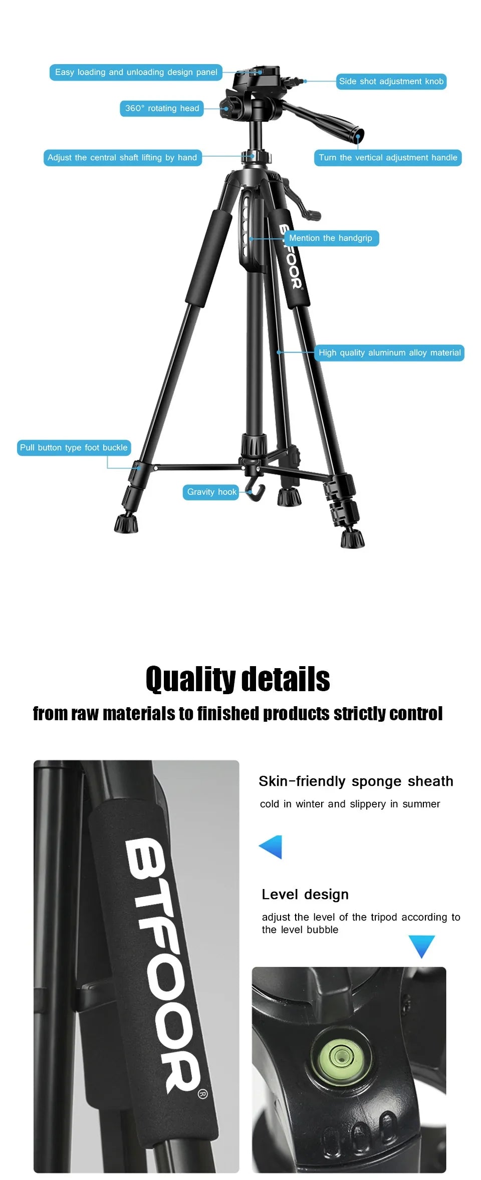 55" Aluminum Travel Tripod – 140CM Tall Stand with Quick Release Plate & Pan Head for Phone, Canon, Nikon, DSLR, SLR Cameras