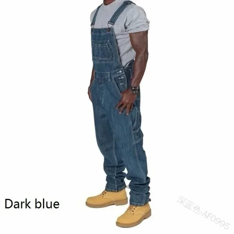 Men’s Denim Overalls - Casual Loose Fit Straight Leg Jeans with Pockets for Autumn & Plus Size Styles