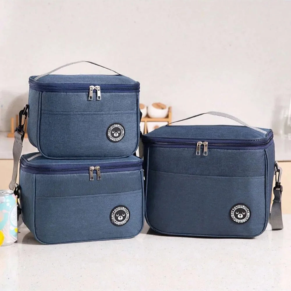 Insulated Handheld Lunch Bag with Shoulder Strap – Thickened Waterproof Student Lunch Box Tote