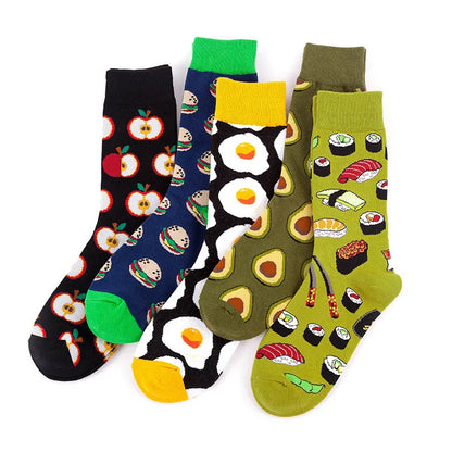 5-Pair Men’s Cotton Sports Socks Pack - Hip Hop Harajuku Pastel Print Long Tube Running Casual Socks