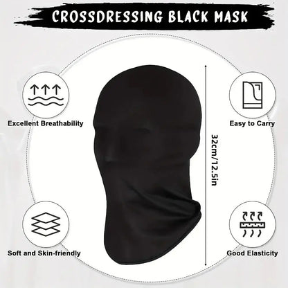 Black Cosplay Full Mask - Breathable Thin Hood Head Cover for Party & Festival Costume Accessories