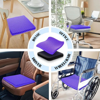 Honeycomb Gel Seat Cushion - Breathable Cooling Ergonomic Support Cushion for Office, Car & Travel with Non-Slip Base