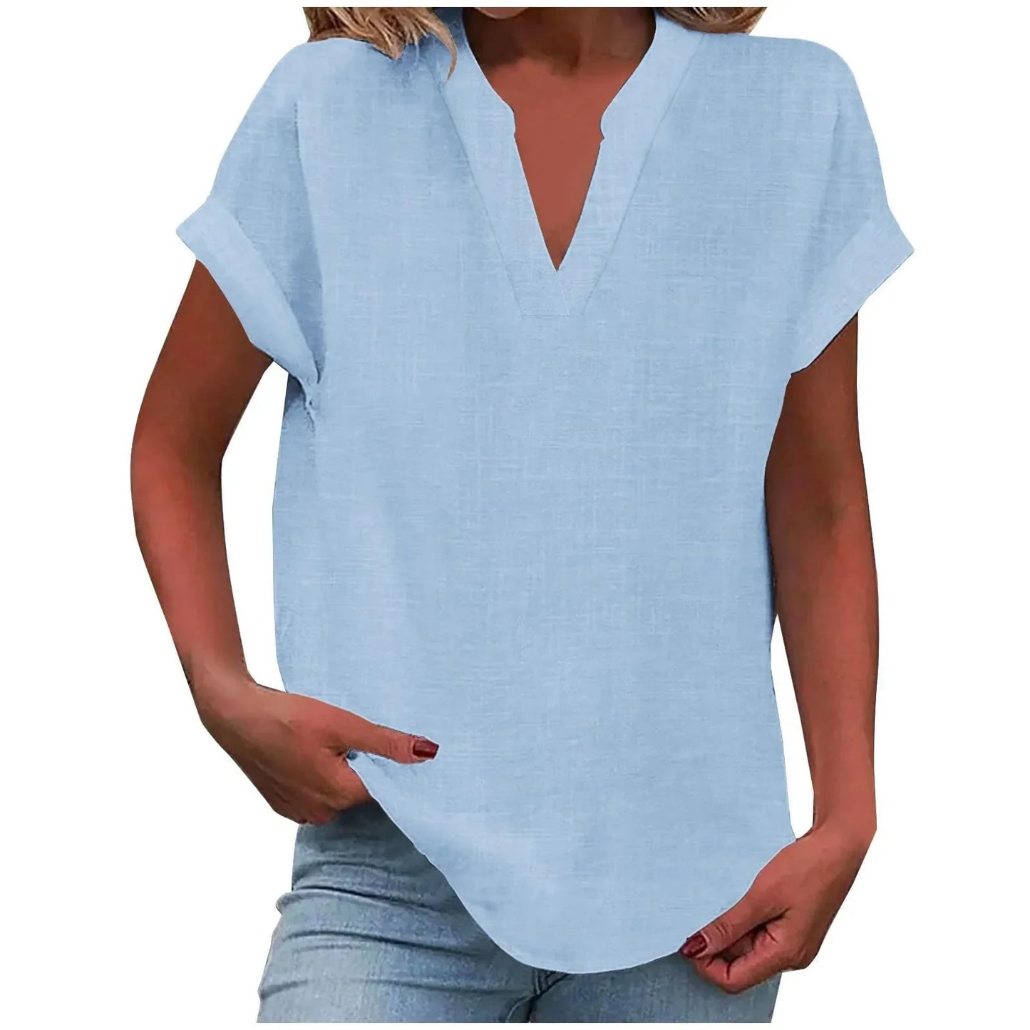 Women’s Summer Cotton Linen V-Neck Button Down Shirt 2025 – Breathable Solid Color Casual Office Blouse