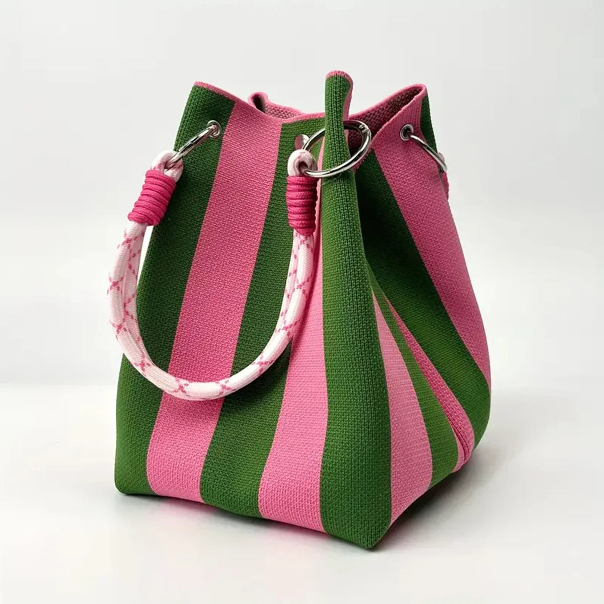 Multicolor Knitted Retro Bucket Handbag – Color-Block Casual Tote Bag, Lightweight & Versatile Everyday Carry Purse