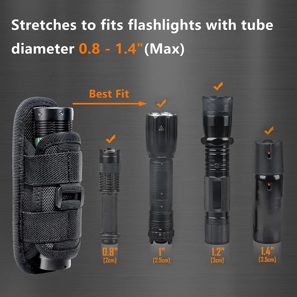 Tactical Flashlight Pouch - MOLLE Torch Holster EDC Carry Case for Camping & Hunting Gear