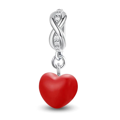 925 Sterling Silver Pink Heart Charm - Zircon Love Pendant Bead for DIY Bracelets, Bangles & Women’s Jewelry