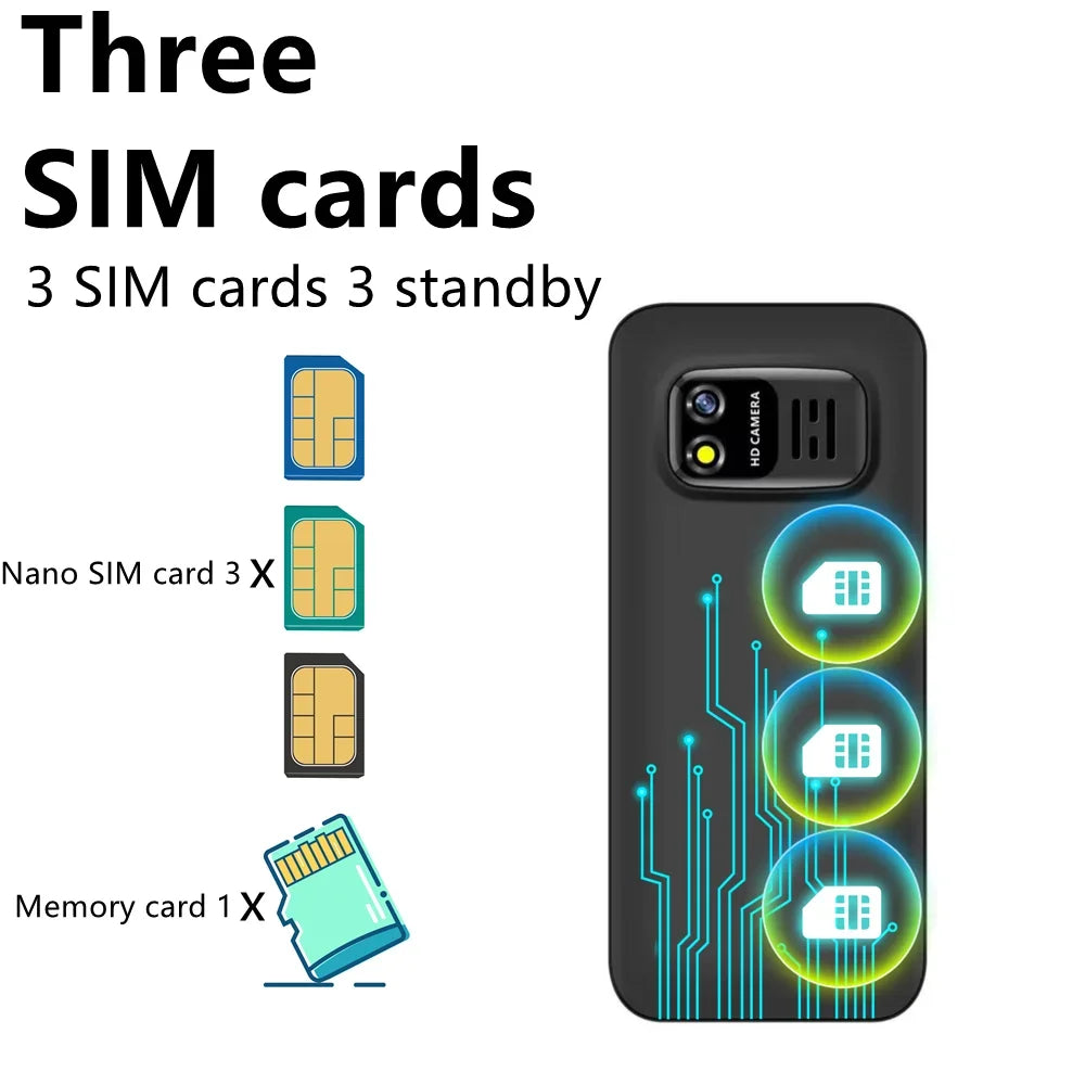 SERVO BM5310 Mini Mobile Phone — 3 SIM Card, 3-Standby, Auto Call Recorder, Bluetooth, Speed Dial & Magic Voice, 1.3" Compact Phone