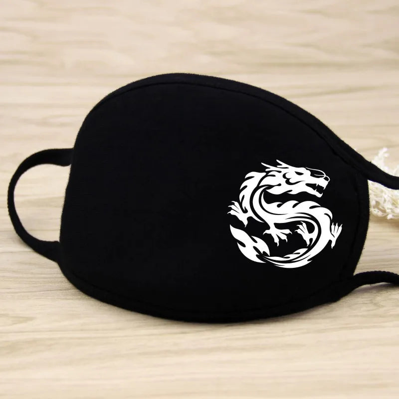 Black Cartoon Animal Face Mask – Unisex Winter Cotton Half Face Mask, Dustproof & Thickened for Cycling