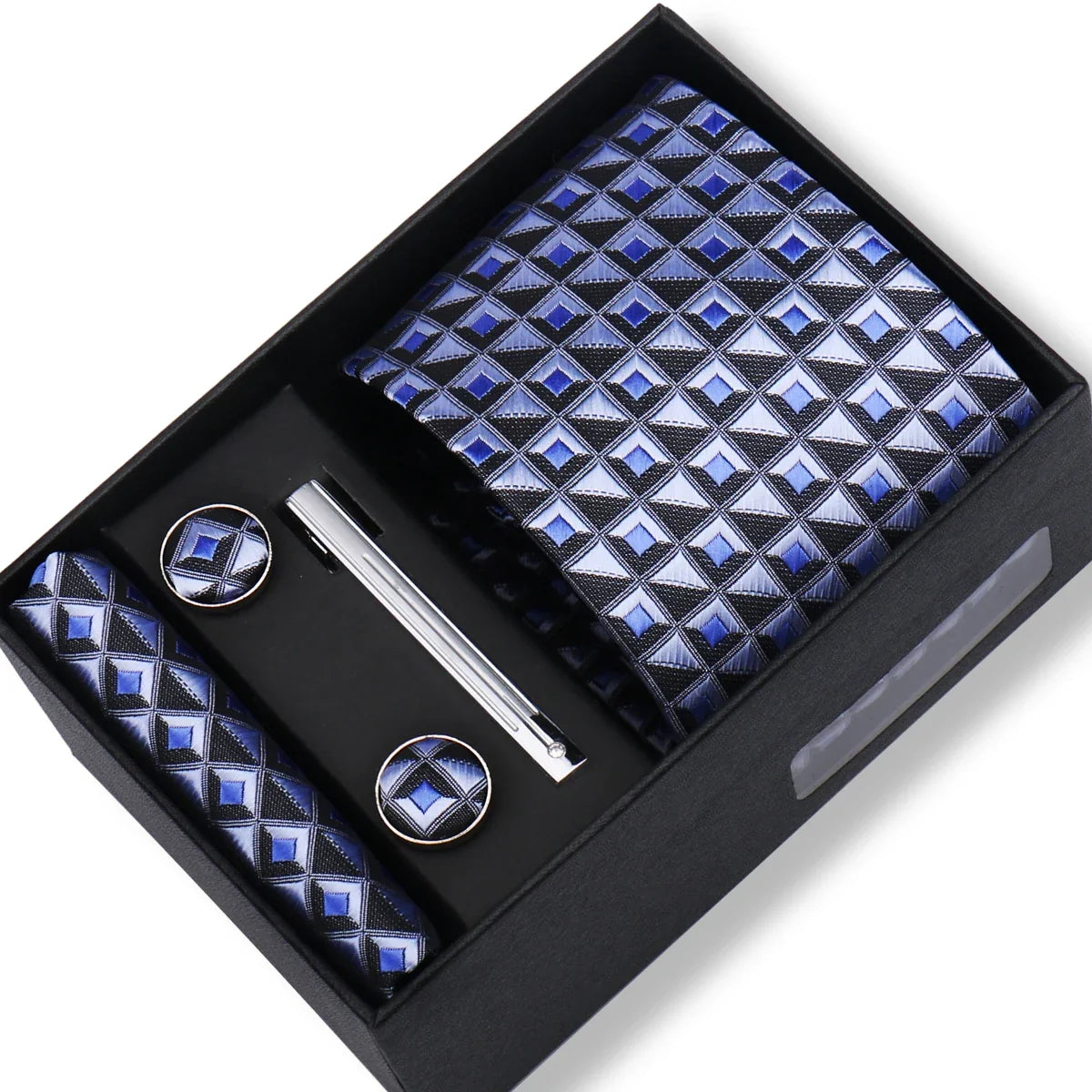 Men’s Green Business Tie Set - Premium Necktie with Hanky, Cufflinks & Tie Clip Gift Box for Wedding Formal Wear