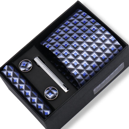 Men’s Green Business Tie Set - Premium Necktie with Hanky, Cufflinks & Tie Clip Gift Box for Wedding Formal Wear