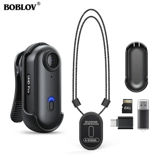 BOBLOV W4 2K Mini Body Camera - 64GB Wearable Video Recorder with 360° Rotating Clip, Magnetic Mount & 800mAh Battery for Outdoor Use