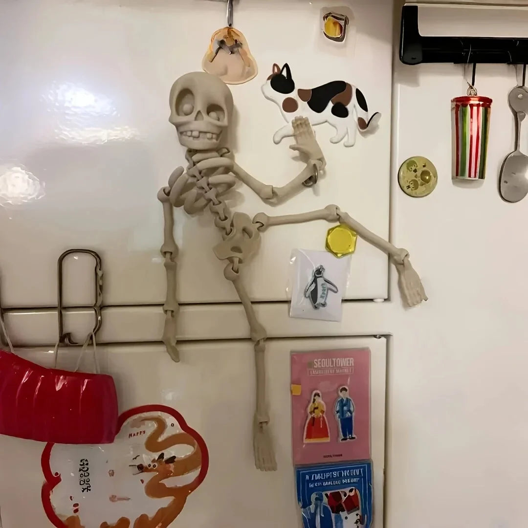 1Pc Magnetic Poseable Skull – Funny Halloween & Easter Fridge Magnet, Quirky Kitchen and Home Decor