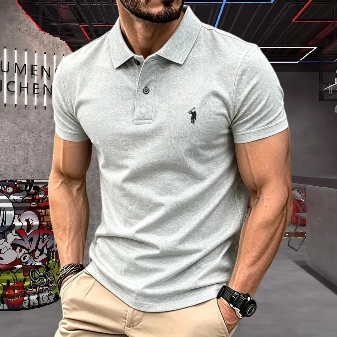 Men's 100% Cotton Luxury Polo Shirt - 2026 Summer Pony Embroidered Golf Casual Top
