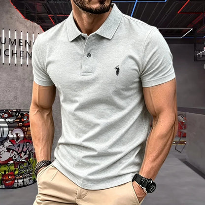 Men's 100% Cotton Luxury Polo Shirt - 2026 Summer Pony Embroidered Golf Casual Top