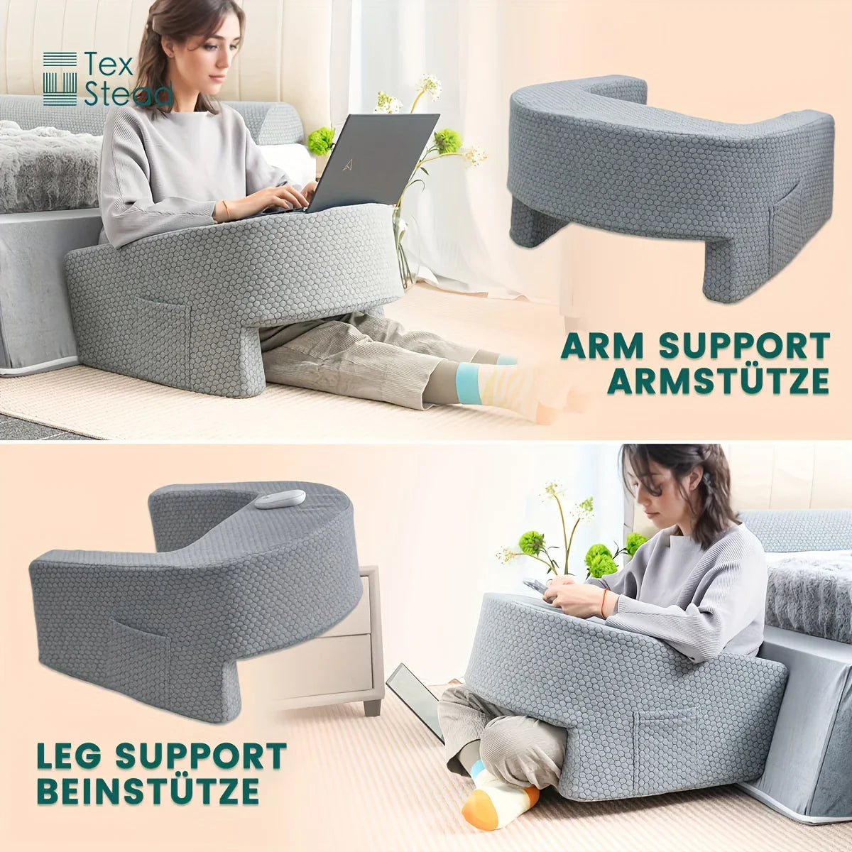 Extra Large Memory Foam Reading Pillow – Armrest Bed Pillow for Gaming, Working, and Relaxing with Removable Cover, 1 PC
