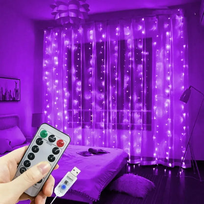 Christmas Fairy Garland Lights - USB LED Curtain String Lights with Remote Control 8 Modes for Home Wedding Bedroom Decoration