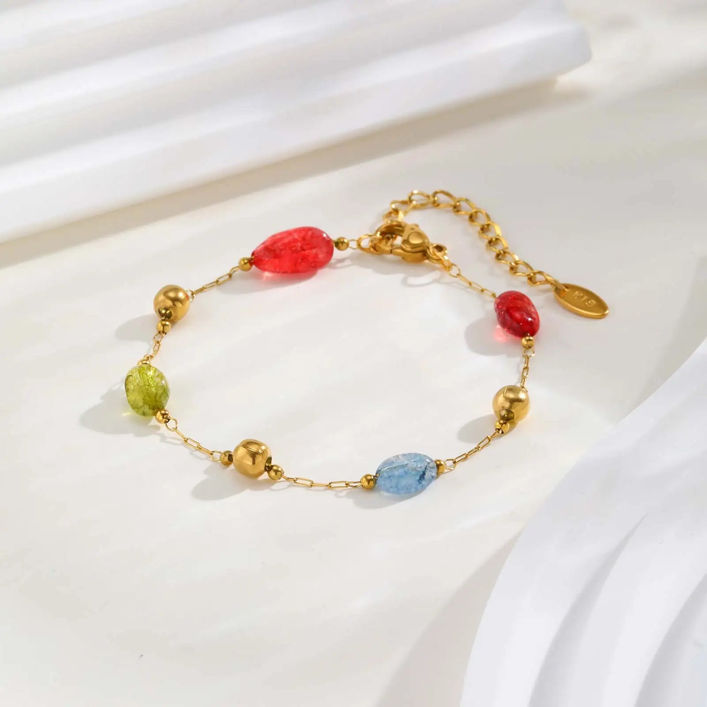 Colorful Rainbow Stone Boho Necklace - Stainless Steel Beaded Y-Shaped Chain Jewelry for Women’s Fashion Style