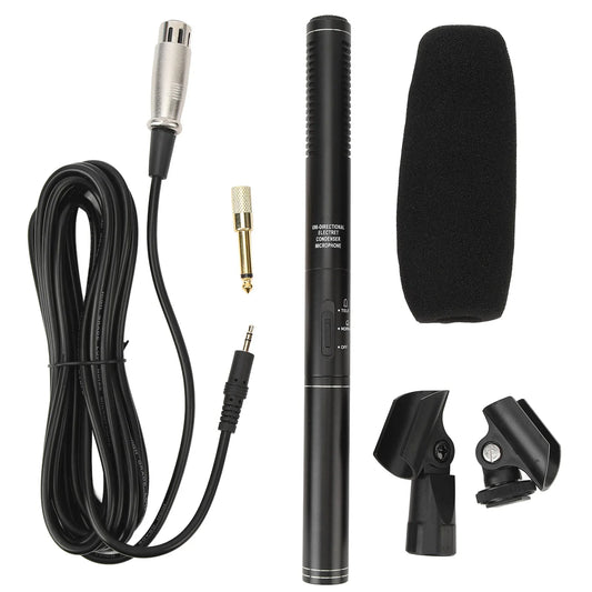 Professional XLR Shotgun Condenser Microphone - Cardioid Mini Interview Mic for TV News, Video Recording & Broadcasting