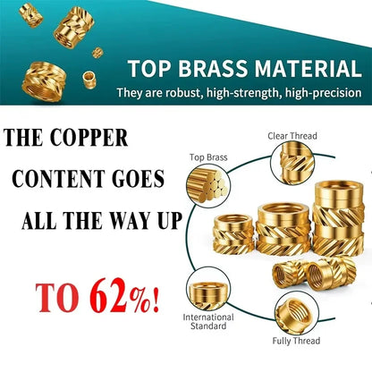Brass Threaded Insert Nuts - Hot Melt Knurled Female Thread Embedment Inserts for 3D Printing & DIY Projects